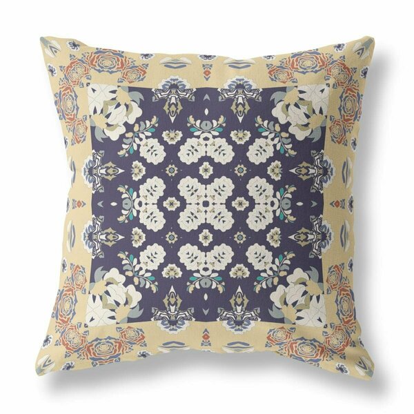 Palacedesigns 16 in. Rose Box Indoor & Outdoor Zippered Throw Pillow Yellow Navy & Blue PA3675774